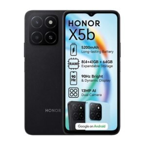 Honor X5b 4G smartphone in black with 5200mAh battery and 6.56-inch display